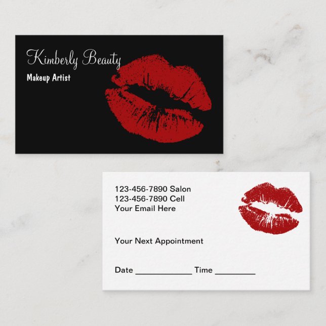 Makeup Artist Appointment Cards Red Lips (Front/Back)