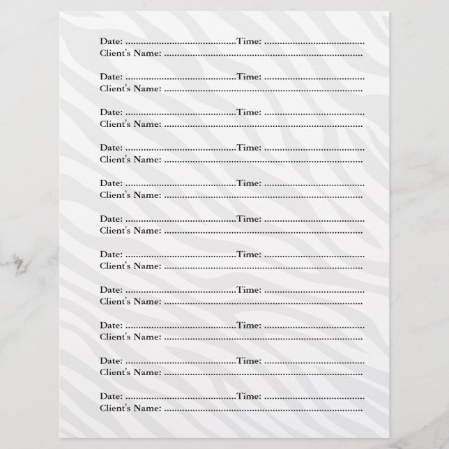 Makeup Artist Appointment Sheets (Front)