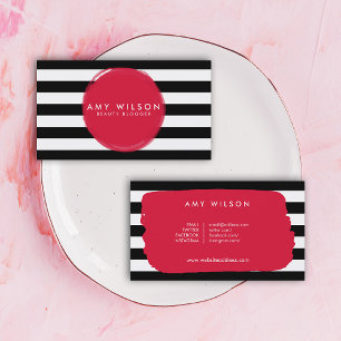 Makeup Artist Beauty Blogger Stripes Social Media Business Card