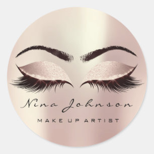Makeup Artist Beauty Blush Pink Eye Glitter Lashes Classic Round Sticker