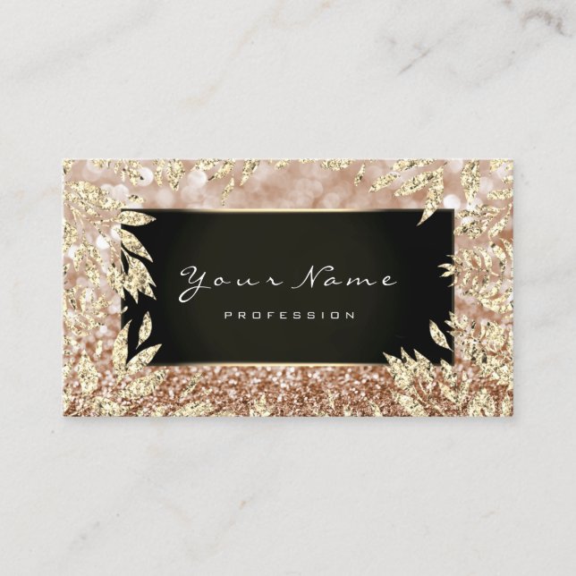 Makeup Artist Beauty Floral Frame Gold Glitter Business Card (Front)