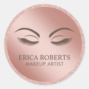Makeup Artist Beauty Girl Rose Gold Glitter Classic Round Sticker