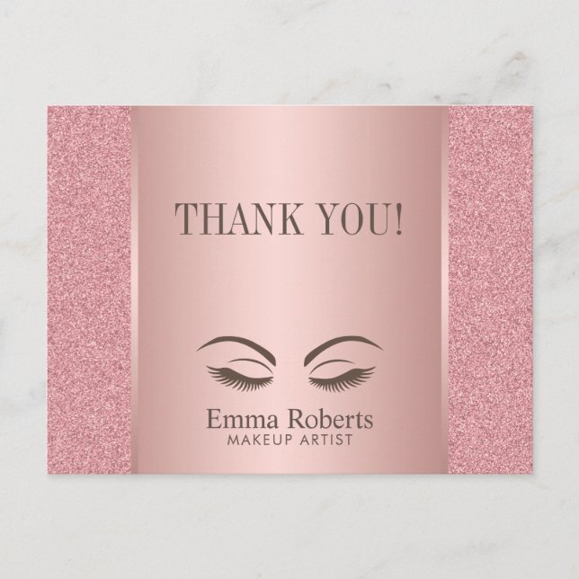 Makeup Artist Beauty Girl Rose Gold Thank You Postcard (Front)