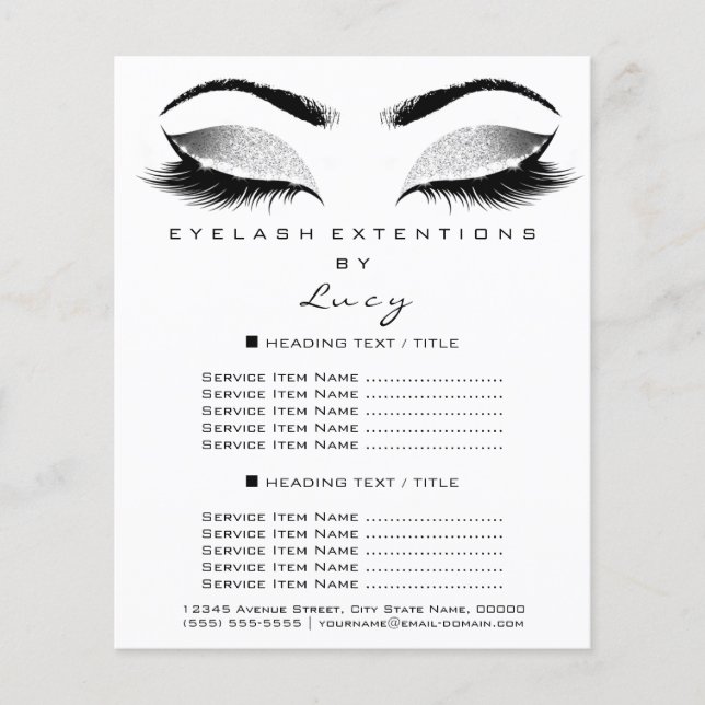Makeup Artist Beauty Glitter Price Black White Flyer (Front)