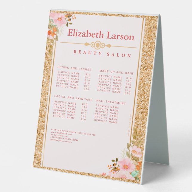 Makeup Artist Beauty Hair Salon Table Tent Sign (Front)