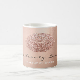Makeup Artist Beauty Kiss Lips Pink Gold Glitter Coffee Mug