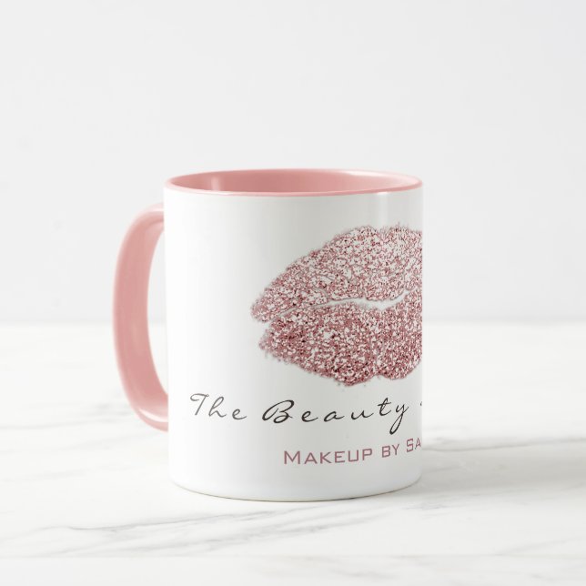 Makeup Artist Beauty Kiss Lips Pink Rose Glitter Mug (Front Left)
