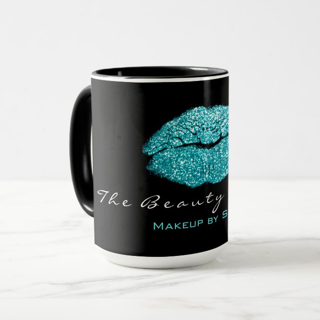 Makeup Artist Beauty Kiss Lips Tiffany Black Real Mug (Front Left)
