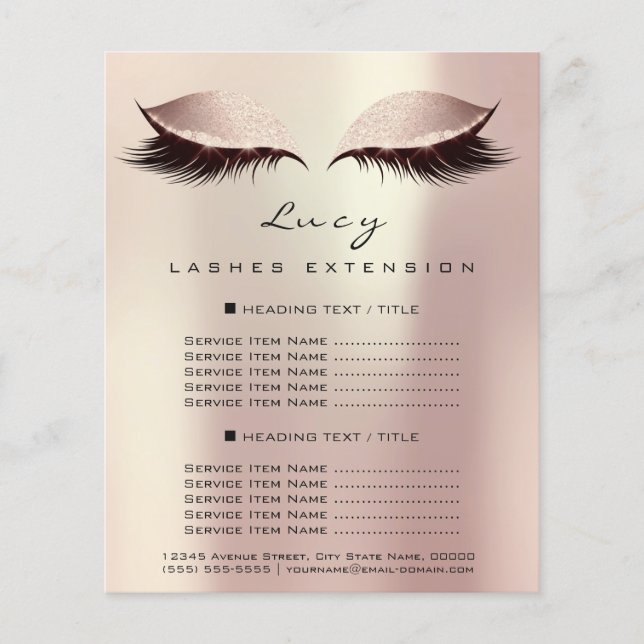 Makeup Artist Beauty Lash Blush Price List 2 Page (Front)