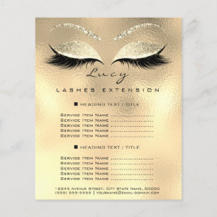 Makeup Artist Beauty Lash Glitter Price List Gold Flyer