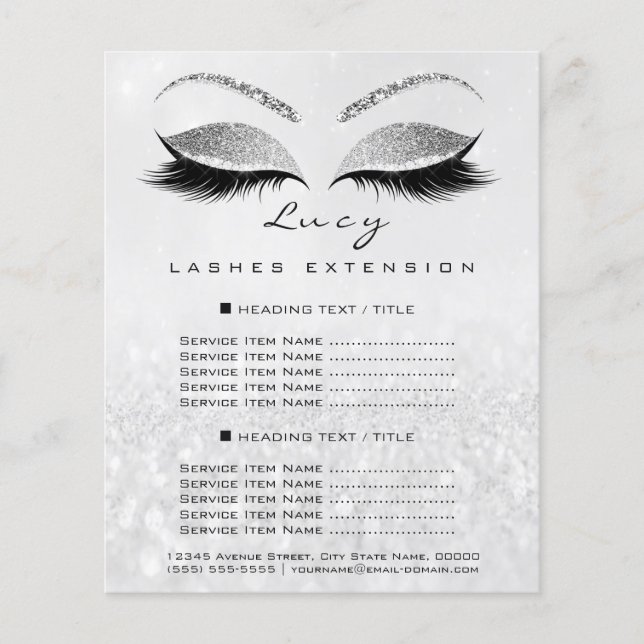 Makeup Artist Beauty Lash Glitter Price List Gray1 Flyer (Front)