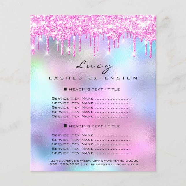 Makeup Artist Beauty Lash Price List Pink Drips Flyer (Front)
