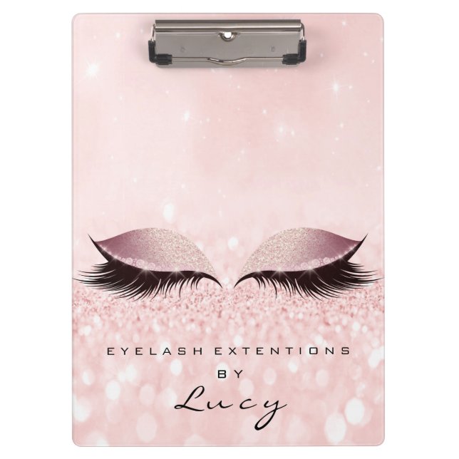 Makeup Artist Beauty Lashes Glitter Pink Eyes Clipboard (Front)