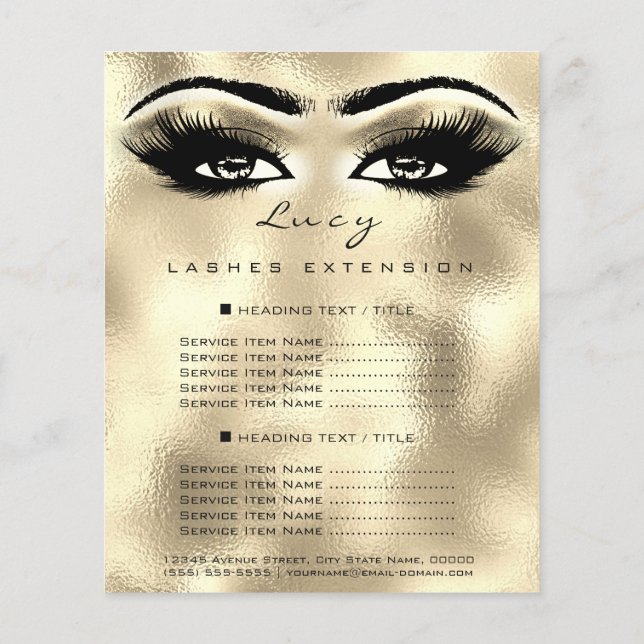 Makeup Artist Beauty Lashes Gold Price List Eyes Flyer (Back)