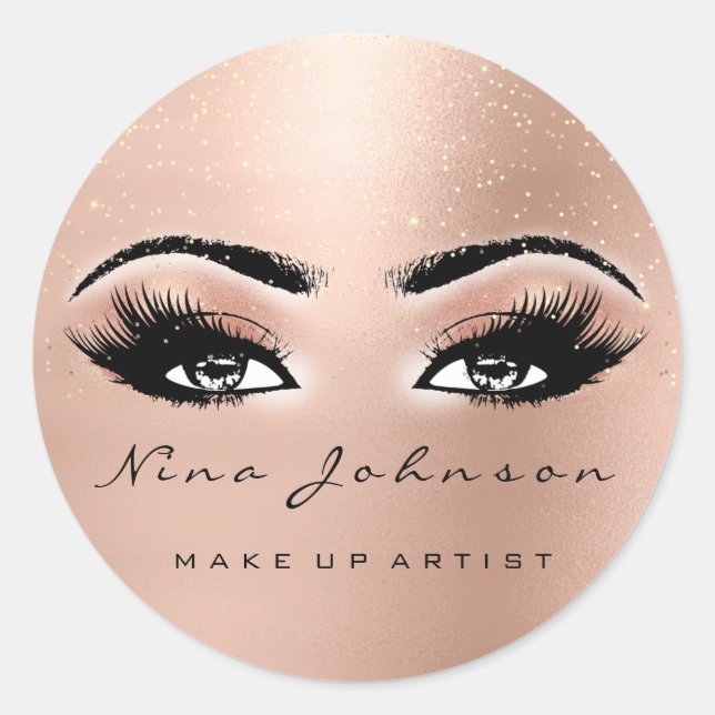 Makeup Artist Beauty Peach Spark Eye Glitter Lash Classic Round Sticker (Front)