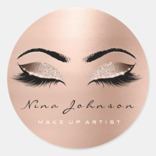 Makeup Artist Beauty Rose Gold Eye Glitter Lashes Classic Round Sticker