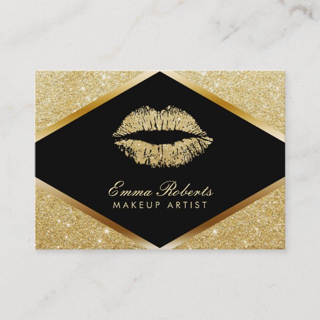 Makeup Artist Beauty Salon Chic Lips Gold Glitter Business Card (Front)