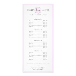 Makeup Artist Beauty Salon Elegant Pink Price List Rack Card