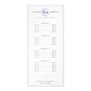 Makeup Artist Beauty Salon Elegant Price List Rack Card
