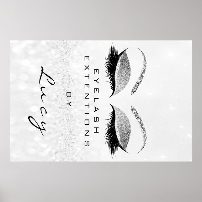 Makeup Artist Beauty Salon Eyebrow Silver Glitter Poster (Front)