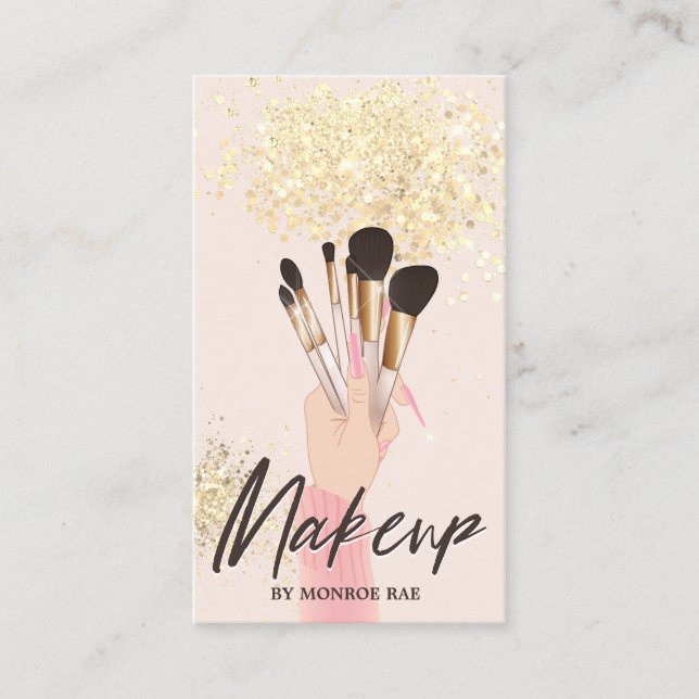 Makeup Artist Beauty Salon Glam Pink Gold Cream Business Card (Front)