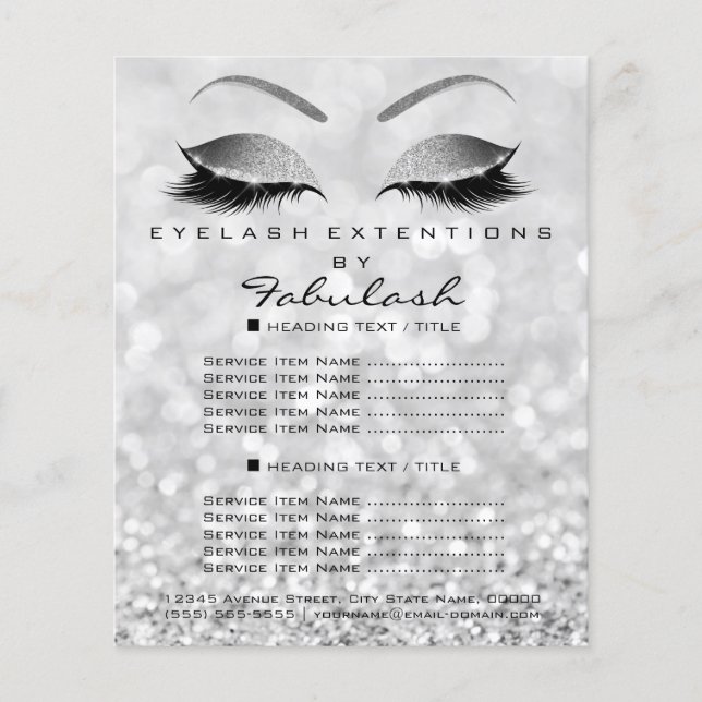 Makeup Artist Beauty Salon Glitter Flyer Gray Silv (Front)
