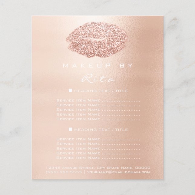 Makeup Artist Beauty Salon Glitter Flyer Pink Lips (Front)
