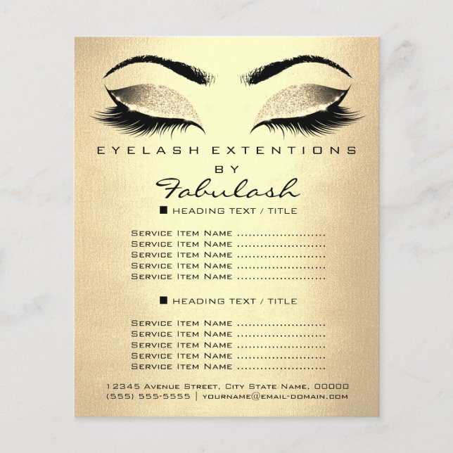 Makeup Artist Beauty Salon Glitter Gold Prices Flyer (Front)