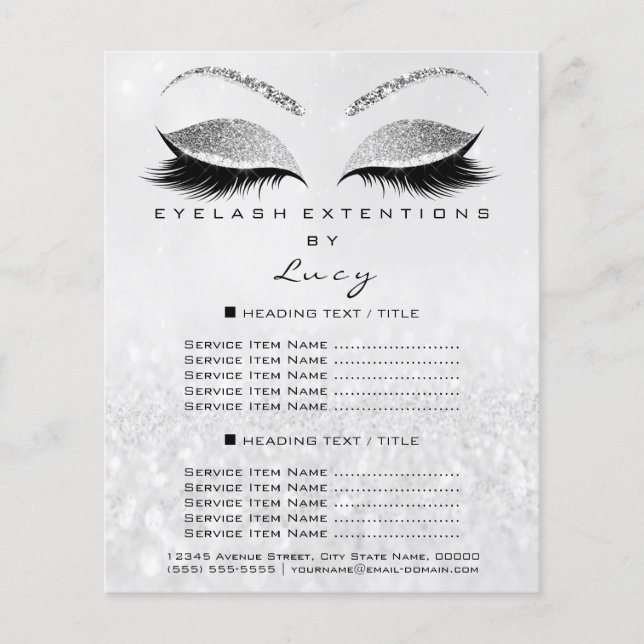 Makeup Artist Beauty Salon Glitter Price List Grey Flyer (Front)