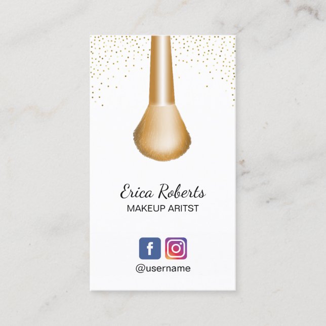 Makeup Artist Beauty Salon Gold Makeup Brush Business Card (Front)