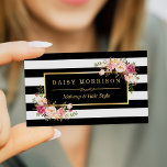 Makeup Artist Beauty Salon Gold Vintage Floral Business Card<br><div class="desc">*** See Matching Items: https://zazzle.com/collections/119163499508264475 *** ||| Makeup Artist Beauty Salon Gold Vintage Floral with Black and White Stripes Look Business Card. This design is perfect for Florist, Event Planner, Wedding Coordinator, Photography, Makeup Artist, Hair Stylist, Nail Technician, Beautician, Cosmetologist, SPA Salon Store, and more. (1) If you need any...</div>