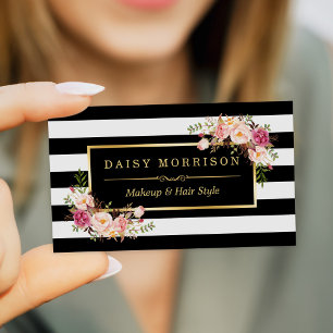 Makeup Artist Beauty Salon Gold Vintage Floral Business Card