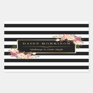 Makeup Artist Beauty Salon Gold Vintage Floral Rectangular Sticker