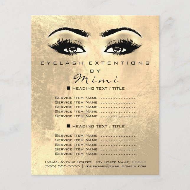 Makeup Artist Beauty Salon Lash Flyer Faux Gold (Front)