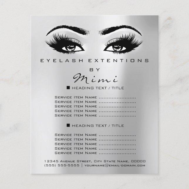 Makeup Artist Beauty Salon Lash Flyer Silver Grey (Front)