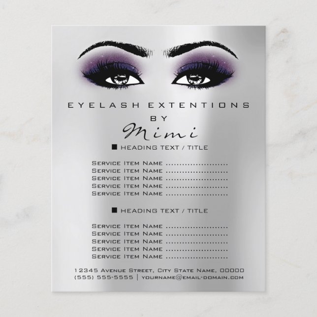 Makeup Artist Beauty Salon Lashes Flyer Grey Viole (Front)