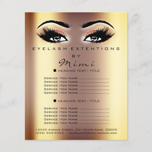 Makeup Artist Beauty Salon Lashes Flyer Peach Gold (Front)