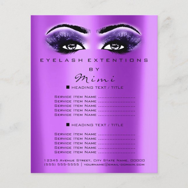 Makeup Artist Beauty Salon Lashes Flyer Purple (Front)