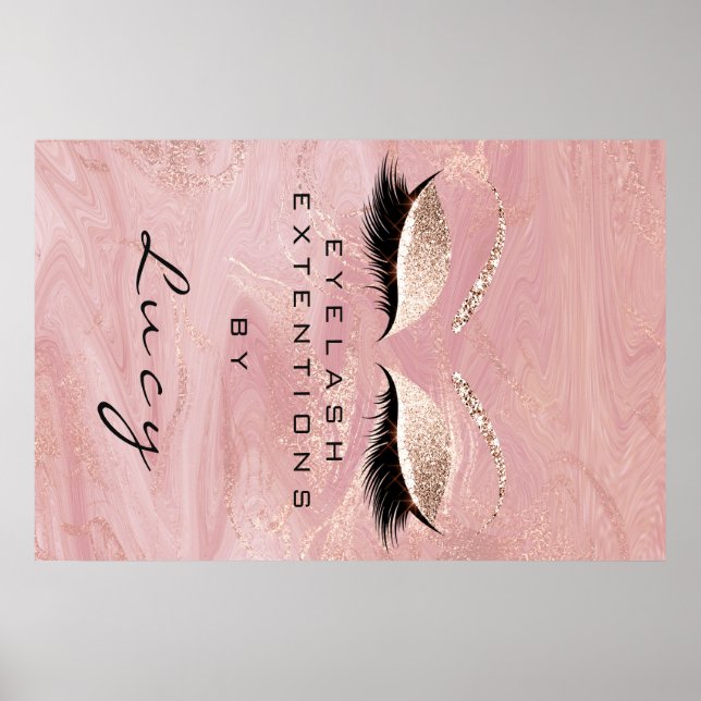 Makeup Artist Beauty Salon Lashes  Pink Glitter Poster (Front)
