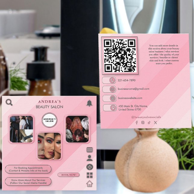 Makeup Artist | Beauty Salon Photos Pink Trendy Square Business Card (Creator Uploaded)