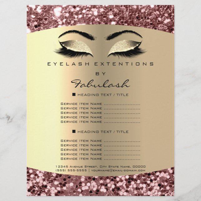 Makeup Artist Beauty Salon Rose Gold Flyer Prices (Front)