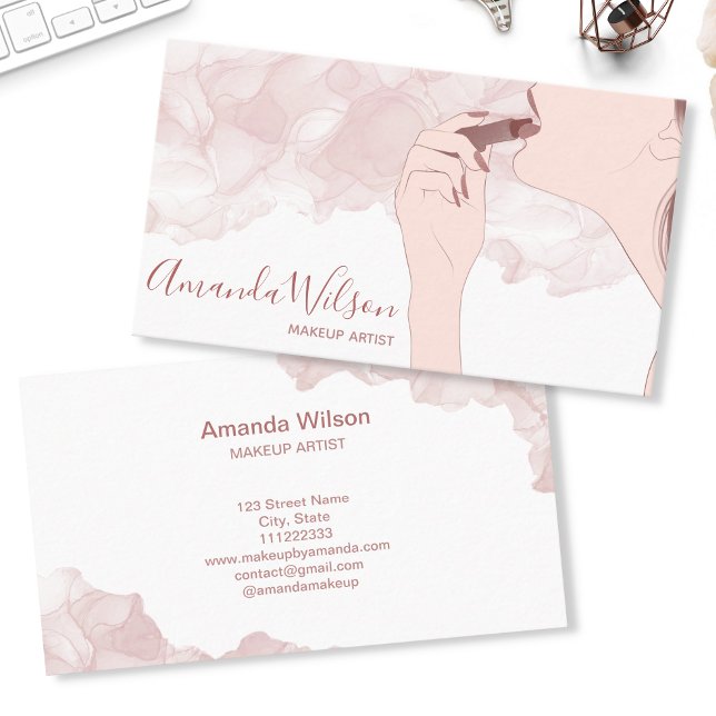 Makeup Artist Beauty Salon Rose Gold Glitter Woman Business Card (Creator Uploaded)