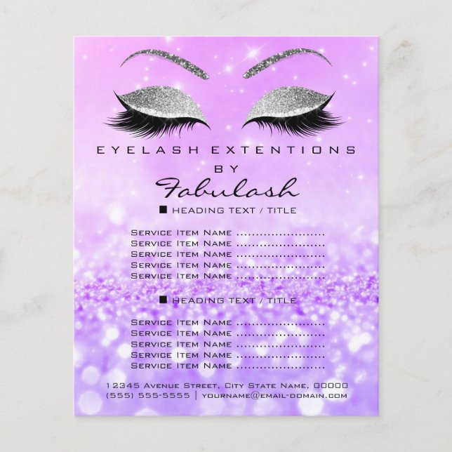 Makeup Artist Beauty Salon Silver Glitter Lavanda3 Flyer (Front)