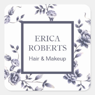 Makeup Artist Beauty Salon Vintage Blue Floral Square Sticker