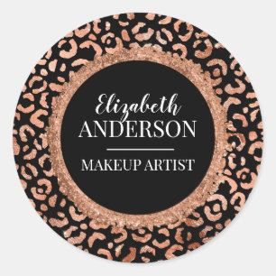 Makeup Artist Black Chic Leopard Print  Classic Round Sticker