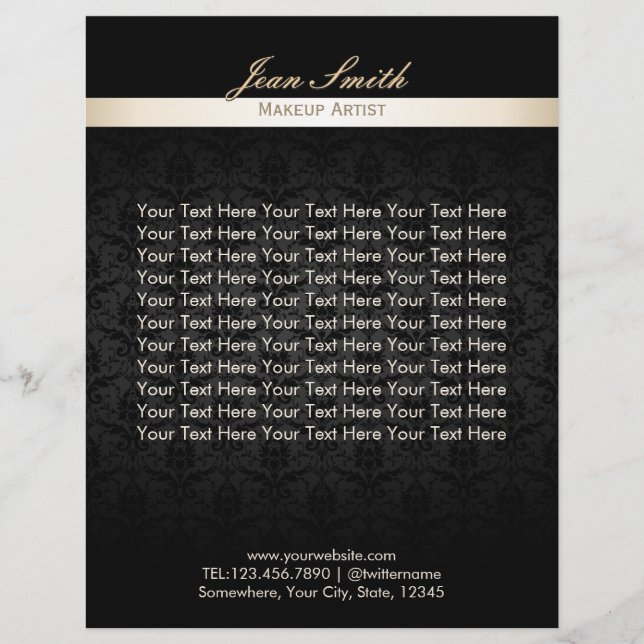 Makeup Artist Black Damask Beauty Salon Brochures (Front)