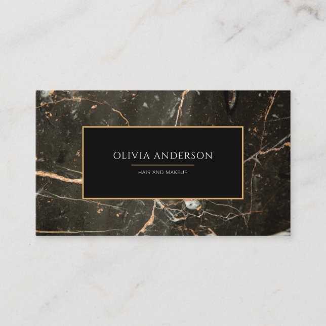 Makeup Artist Black Gold Glitter Marble Agate Business Card (Front)