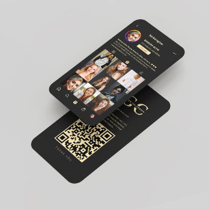 Makeup Artist Black Gold Instagram Grid Modern Business Card