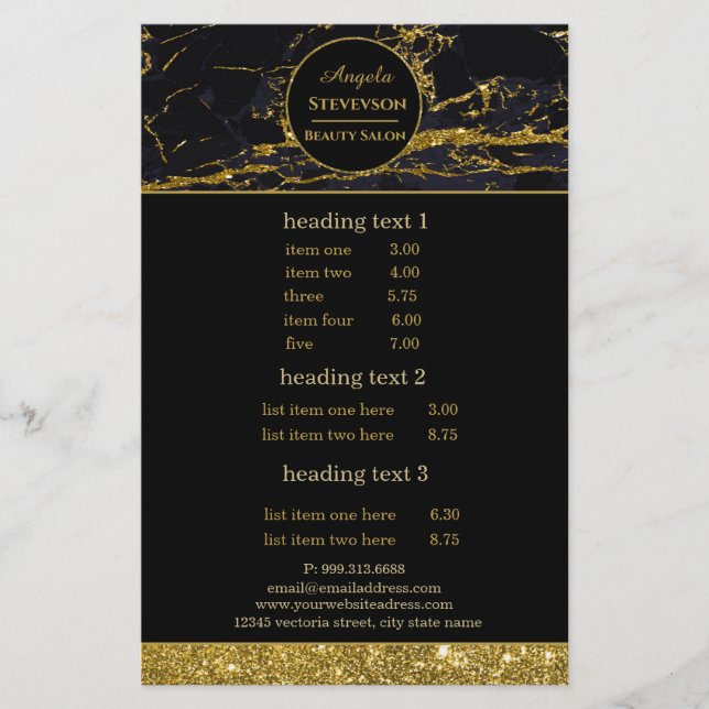 Makeup Artist Black Gold Marble flyer (Front)