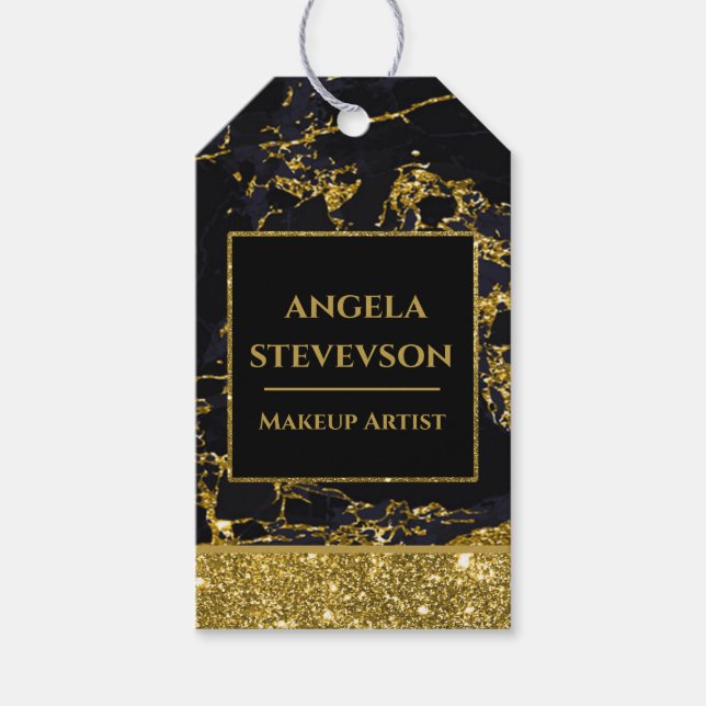 Makeup Artist Black Gold Marble Gift Tag (Front)